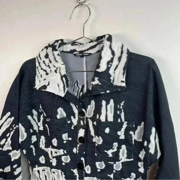 Samuel Dong Black And White Abstract Midi Button Down Dress - Picture 4 of 11